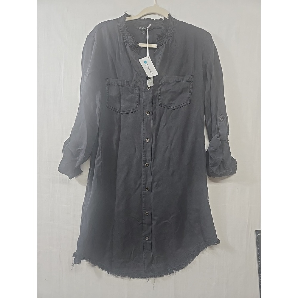 NWT VELVET HEART Western Chic Shirt Dress S Solid Black 100%‎ Tencel Button Up